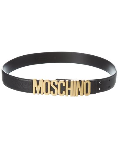 Shop Moschino Logo Buckle Leather Belt In Black
