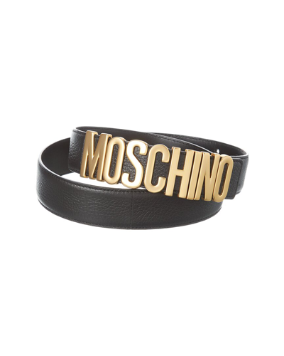 Shop Moschino Logo Buckle Leather Belt In Black