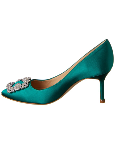 Manolo Blahnik Hangisi 70 Satin Pumps With Clc Crystal Buckle In Green