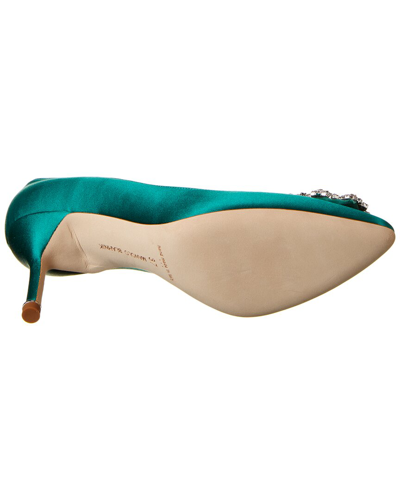 Manolo Blahnik Hangisi 70 Satin Pumps With Clc Crystal Buckle In Green