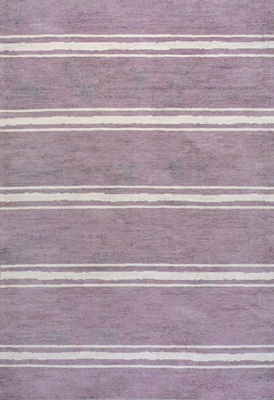 Shop Jonathan Y Bande Distressed Ticking Stripe Machine-washable Lavender/ivory Area Rug In Purple
