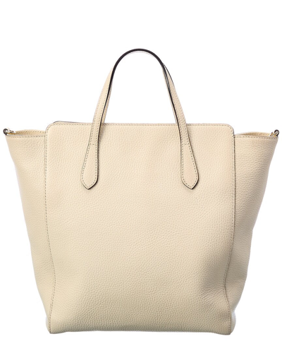 Shop Gucci White Grained Leather Large Swing Convertible Tote (authentic )