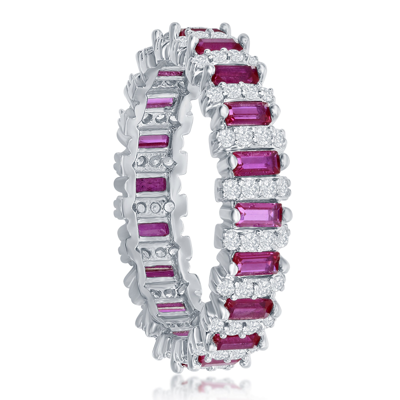 Shop Simona Sterling Silver Round & Baguette Eternity Band Ring - Simulated Ruby