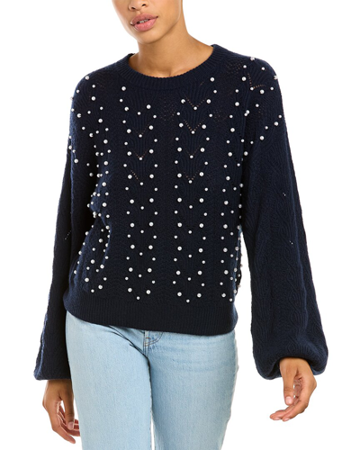 Shop Autumn Cashmere Puff Sleeve Pointelle Pearls Cashmere Sweater In Blue