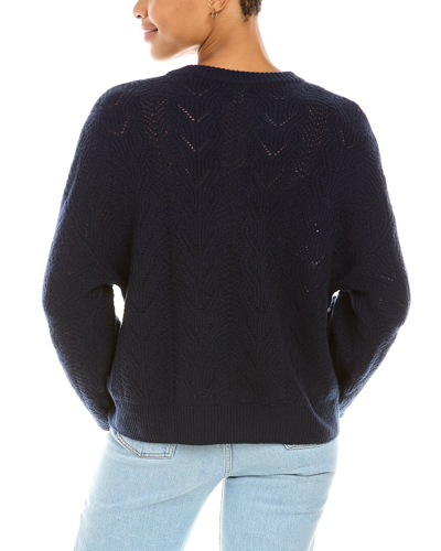 Shop Autumn Cashmere Puff Sleeve Pointelle Pearls Cashmere Sweater In Blue