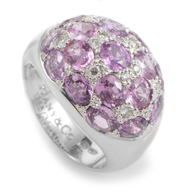 Shop Tiffany & Co 18k White Gold Pink Tourmaline & Diamond Dome Ring In Purple