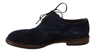 Shop Dolce & Gabbana Leather Marsala Derby Goatskin Men's Shoes In Blue