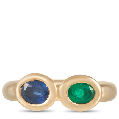 Shop Chaumet 18k Yellow Gold Emerald And Sapphire Ring