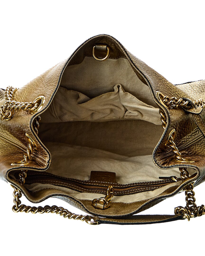 Shop Gucci Gold Metallic Leather Chain Soho Bag (authentic )