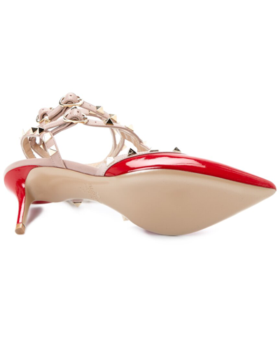 Shop Valentino Rockstud Caged 65 Patent Ankle Strap Pump In Red