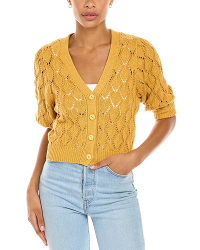Shop Autumn Cashmere Cotton By  Pointelle Cardigan In Yellow