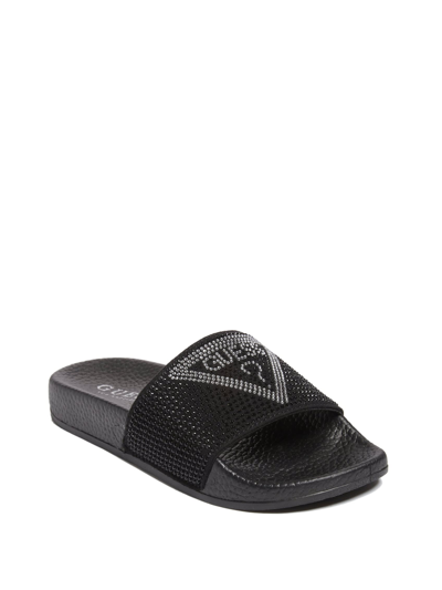 Shop Guess Factory Sugar Rhinestone Logo Slide Sandals In Black