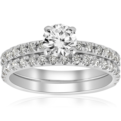 Pompeii3 1 Ct Diamond Engagement Wedding Ring French Pave Set 14k White Gold In Silver