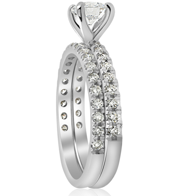 Pompeii3 1 Ct Diamond Engagement Wedding Ring French Pave Set 14k White Gold In Silver