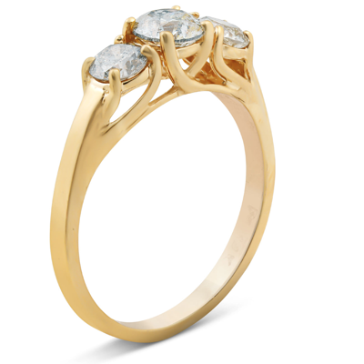 Pompeii3 1ct Three Stone Round Diamond Engagement Ring 14k Yellow Gold In Yellow