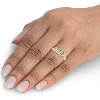 Pompeii3 1ct Three Stone Round Diamond Engagement Ring 14k Yellow Gold In Yellow