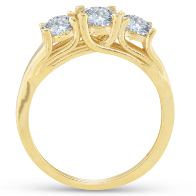 Pompeii3 1ct Three Stone Round Diamond Engagement Ring 14k Yellow Gold In Yellow