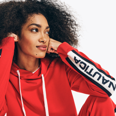 Shop Nautica Womens Colorblock Pullover Hoodie In Red