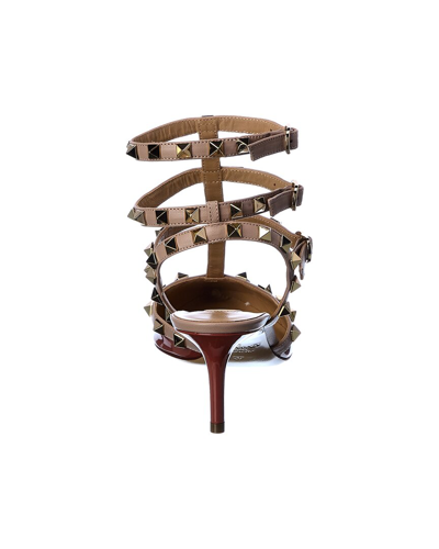 Shop Valentino Rockstud Caged 65 Patent Ankle Strap Pump In Beige