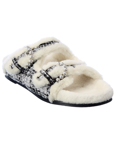 Shop Stuart Weitzman Piper Chill Tweed & Shearling Slide In White