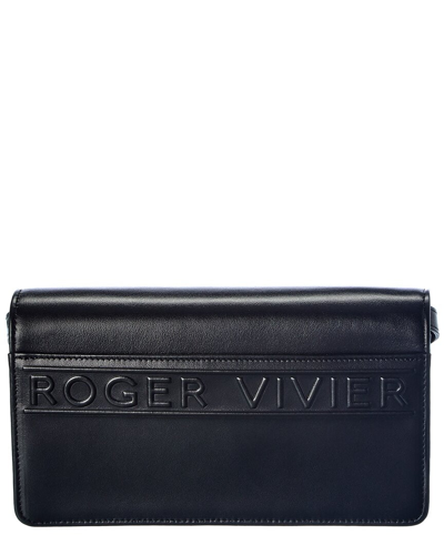 Shop Roger Vivier Viv' Choc Mini Leather Clutch In Blue