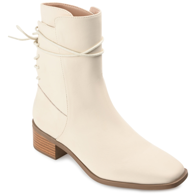 Journee Collection Women's Vannder Stacked Heel Ankle Tie Booties In Beige