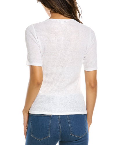 Shop Vince Scoop Neck Linen-blend Henley Shirt In White