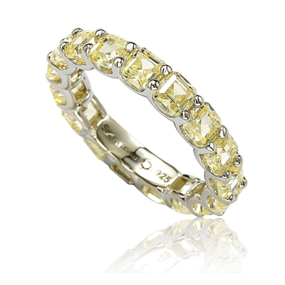 Shop Suzy Levian Sterling Silver Cubic Zirconia Yellow Modern Eternity Band
