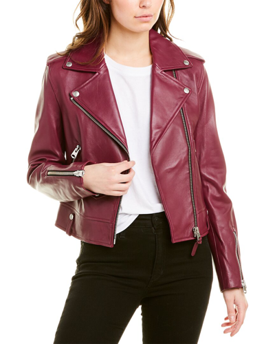 Shop Mackage Classic Leather Moto Jacket In Red