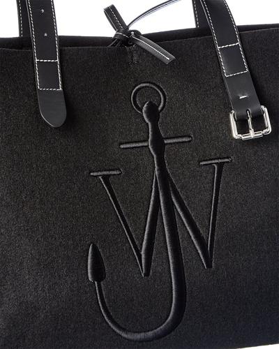Shop Jw Anderson Logo Wool & Leather Tote In Black