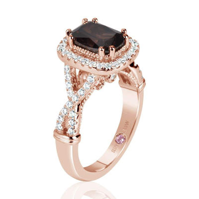 Suzy Levian Rose Sterling Silver Brown Chocolate And White Cubic Zirconia Engagement Ring