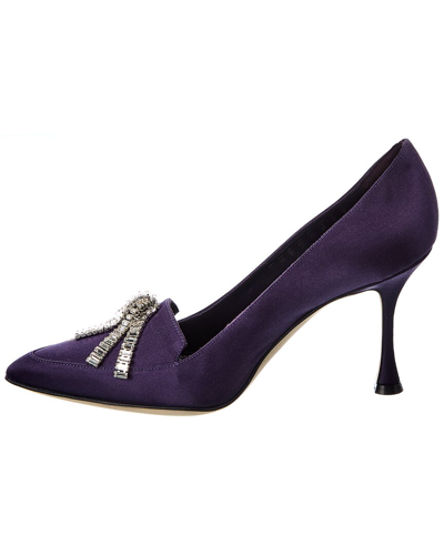 Shop Manolo Blahnik Bambina 90 Satin Pump In Purple