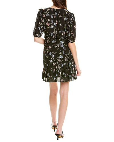 Shop Nicole Miller Tossed Tulip V-neck Silk-blend Mini Dress In Black