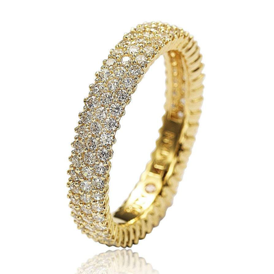 Suzy Levian Golden Sterling Silver Micro-pave White Cubic Zirconia Eternity Band In Yellow