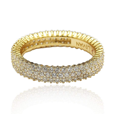 Suzy Levian Golden Sterling Silver Micro-pave White Cubic Zirconia Eternity Band In Yellow
