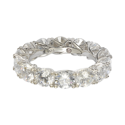 Suzy Levian Sterling Silver Cubic Zirconia Gladiator Setting Eternity Band In White