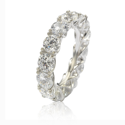 Suzy Levian Sterling Silver Cubic Zirconia Gladiator Setting Eternity Band In White