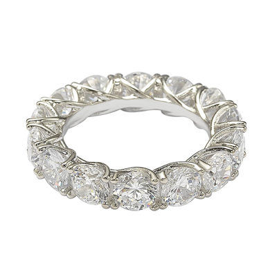 Suzy Levian Sterling Silver Cubic Zirconia Gladiator Setting Eternity Band In White