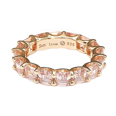 Suzy Levian Rosed Sterling Silver Pink Cubic Zirconia Asscher Cut Eternity Band