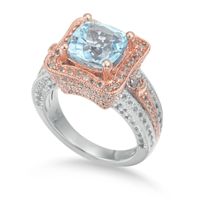 Shop Suzy Levian Two-tone Sterling Silver 7.02 Tcw Blue Topaz Ring