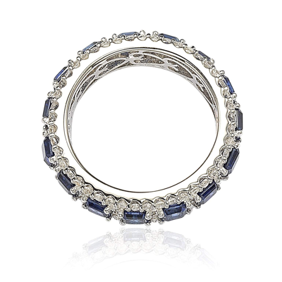 Suzy Levian Sterling Silver Sapphire And Diamond Modern Eternity Band In Blue