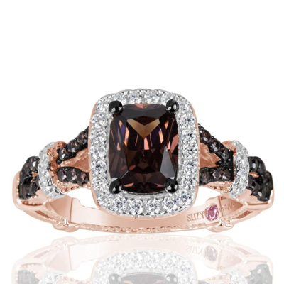 Suzy Levian Rose Sterling Silver Brown And White Cubic Zirconia Engagement Ring