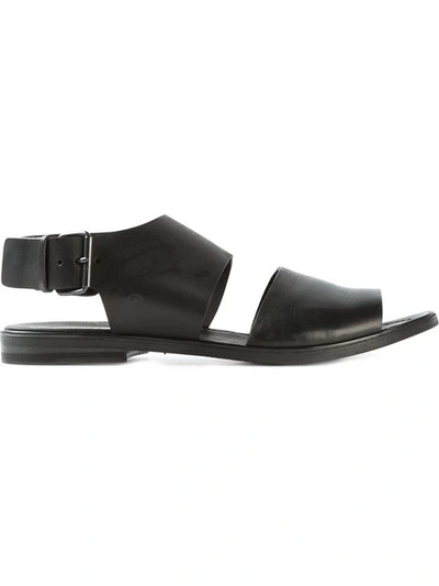 Marsèll Black Leather Buckled Strap Sandals In Dark Brown