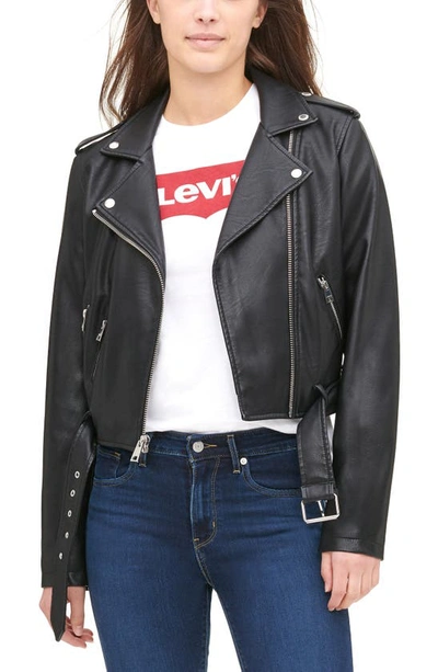 Levi's® Faux Leather Fashion Belted Moto Jacket In Black Black