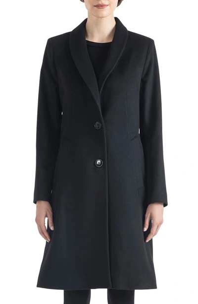 Sofia Cashmere Shawl Collar Wool Blend Coat In Black
