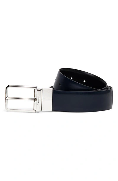 Shop Santoni Reversible Leather Belt In Black-navy