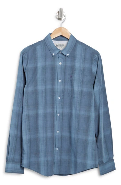 Shop Original Penguin Plaid Long Sleeve Button-down Shirt In Vintage Indigo