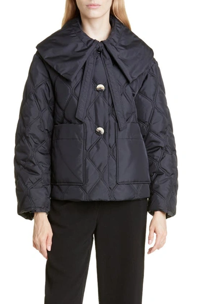 Shop Ganni Quilted Platter Collar Ripstop Jacket In Black