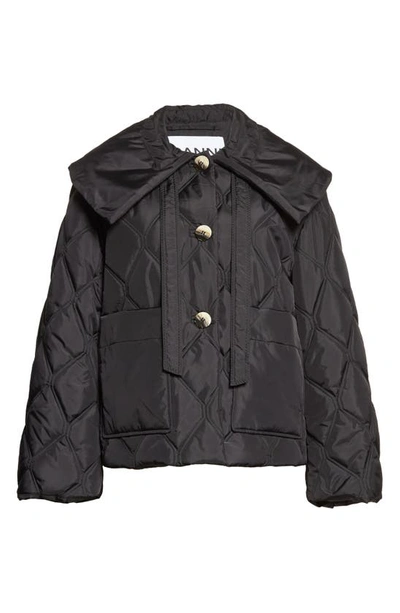 Shop Ganni Quilted Platter Collar Ripstop Jacket In Black