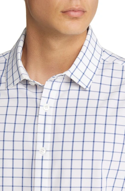 Shop Mizzen + Main Leeward No-tuck Performance Button-up Shirt In White Navy Windowpane